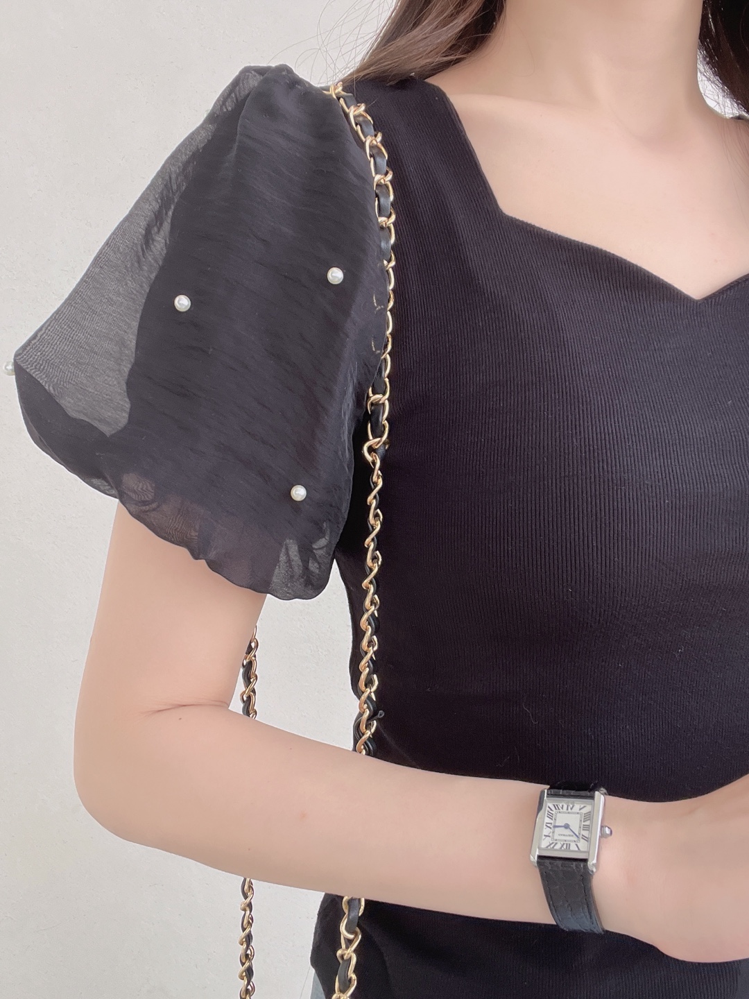 コンビエコパールVネックパール調ボタンベーシックパフスリーブ半袖Tシャツ | 詳細画像9