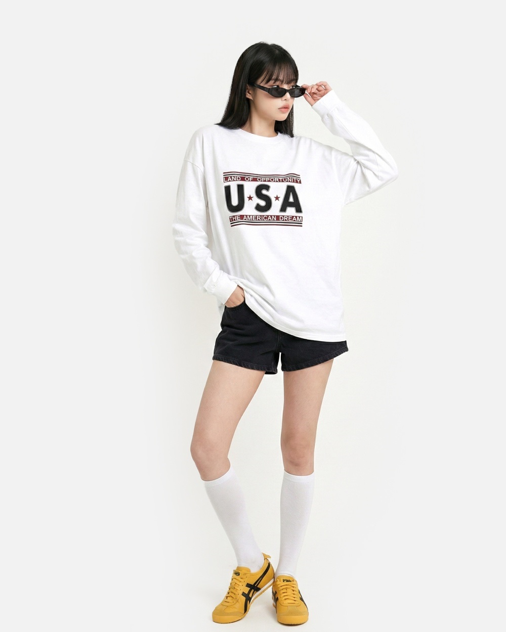 コットンラウンドネックオーバーサイズ長袖ビッグプリントTシャツ | 詳細画像3