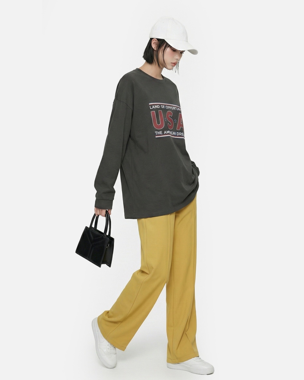 コットンラウンドネックオーバーサイズ長袖ビッグプリントTシャツ | 詳細画像7