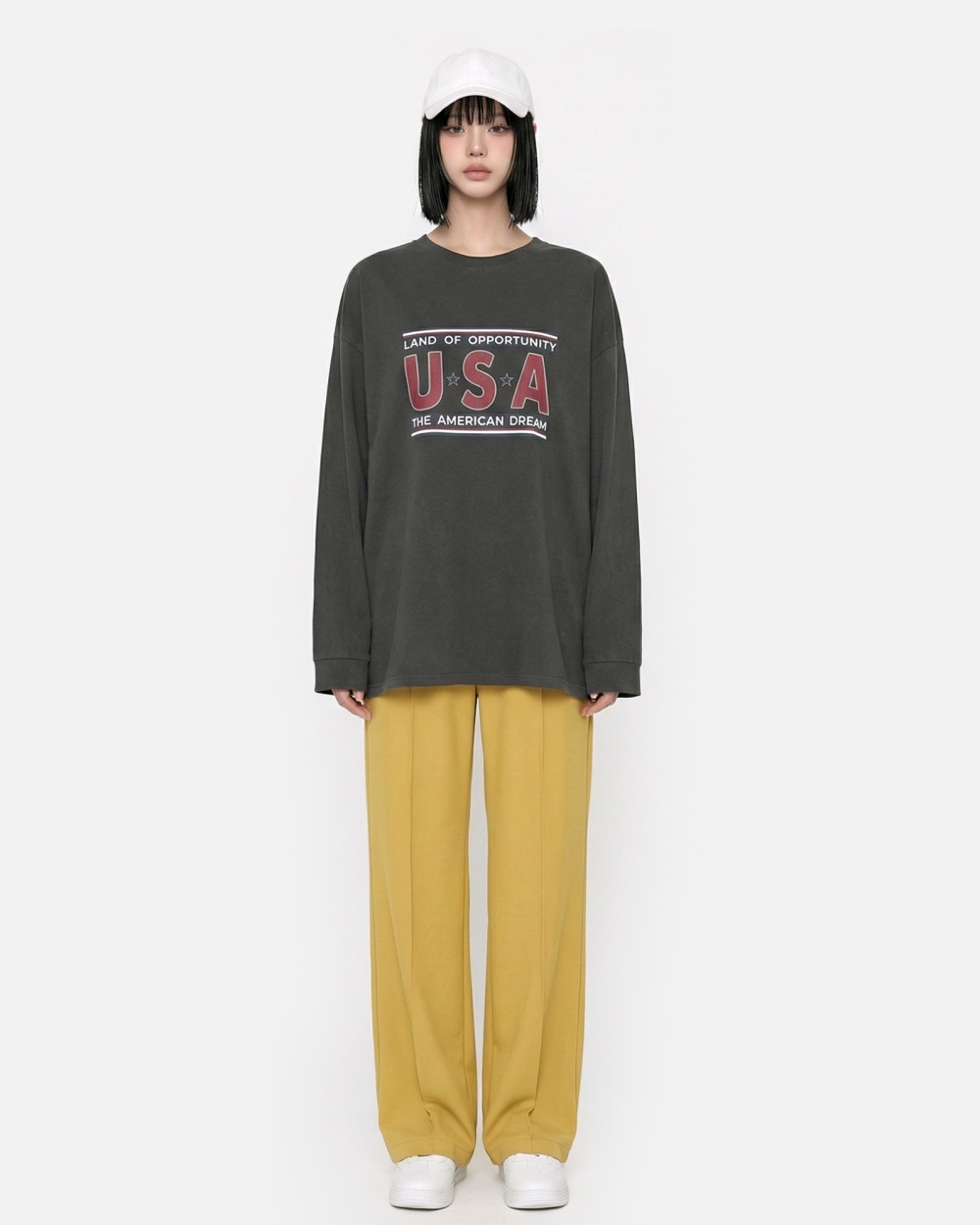 コットンラウンドネックオーバーサイズ長袖ビッグプリントTシャツ | 詳細画像8