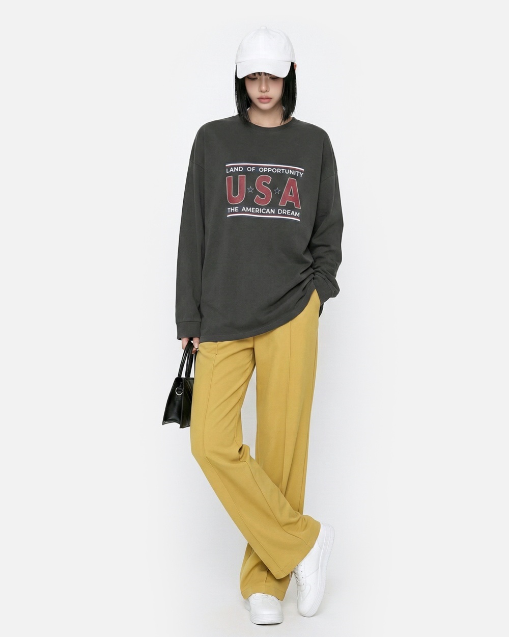 コットンラウンドネックオーバーサイズ長袖ビッグプリントTシャツ | 詳細画像9