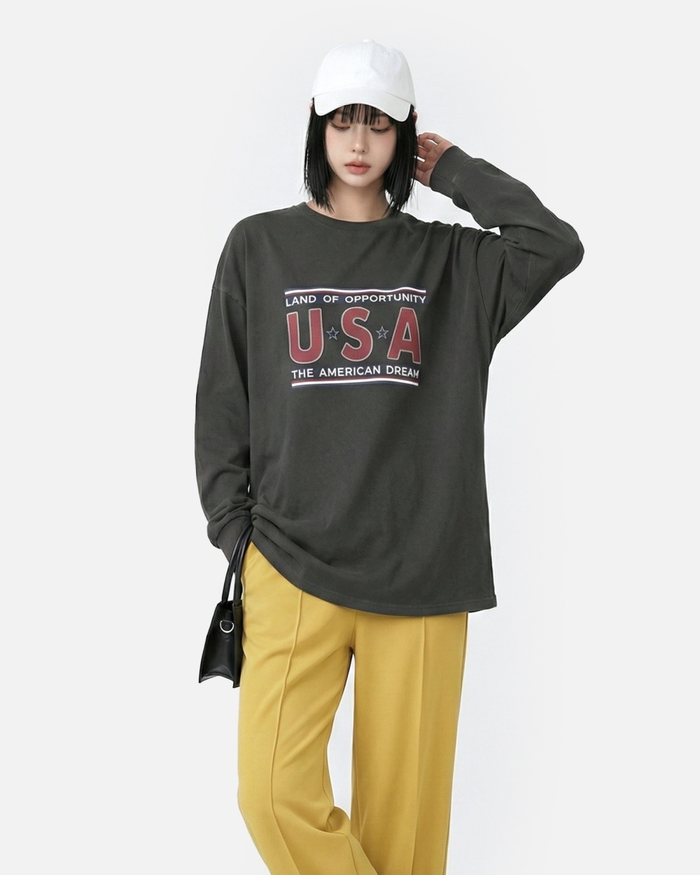 コットンラウンドネックオーバーサイズ長袖ビッグプリントTシャツ | 詳細画像10