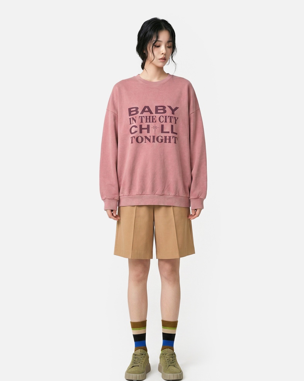 コットンラウンドネック長袖プリントスウェット | 詳細画像3