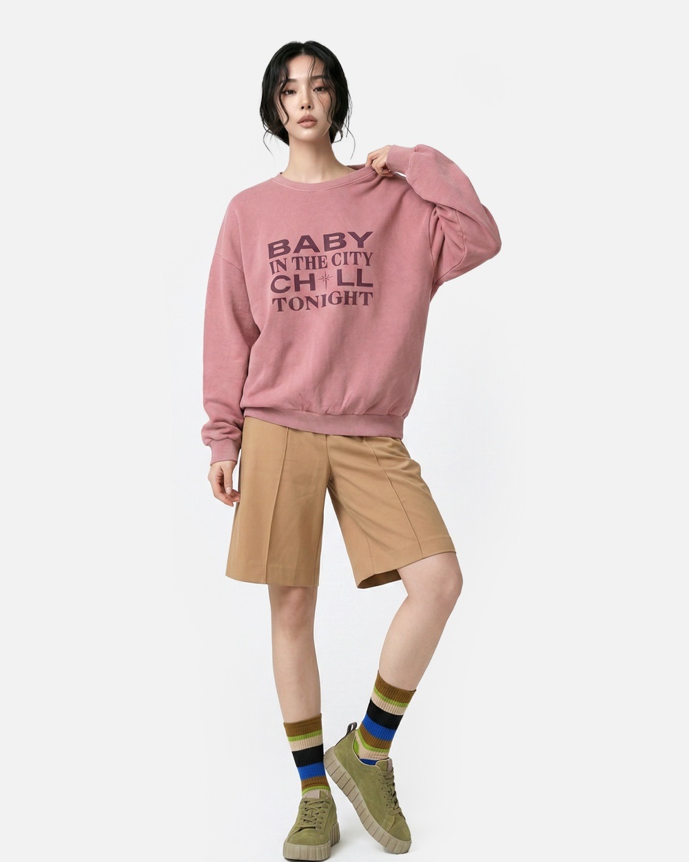 コットンラウンドネック長袖プリントスウェット | 詳細画像5