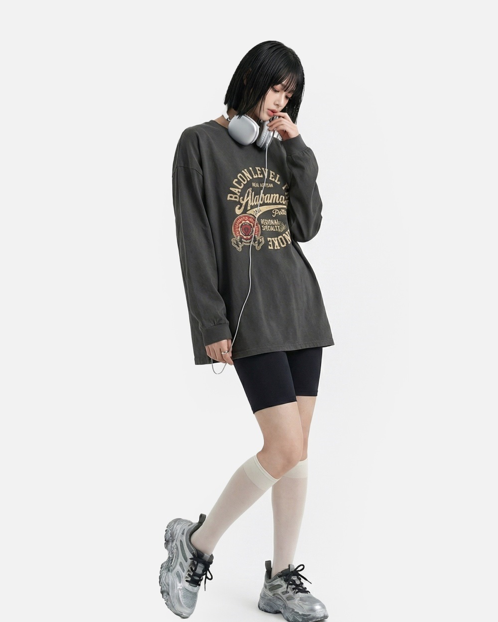 コットンラウンドネック長袖プリントTシャツ | 詳細画像4