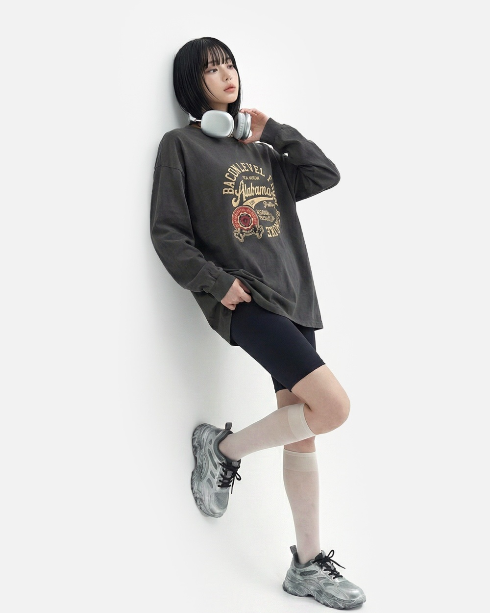 コットンラウンドネック長袖プリントTシャツ | 詳細画像5