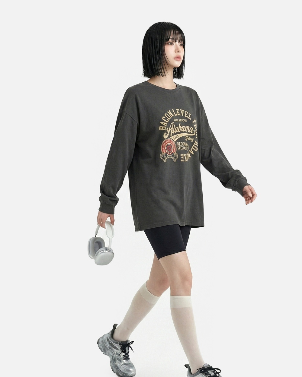 コットンラウンドネック長袖プリントTシャツ | 詳細画像6