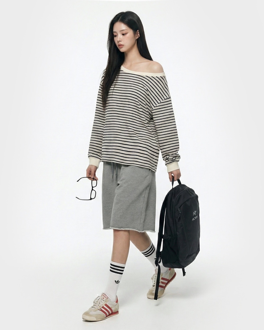コットンボートネックワンショルダー長袖ボーダーTシャツ | 詳細画像8