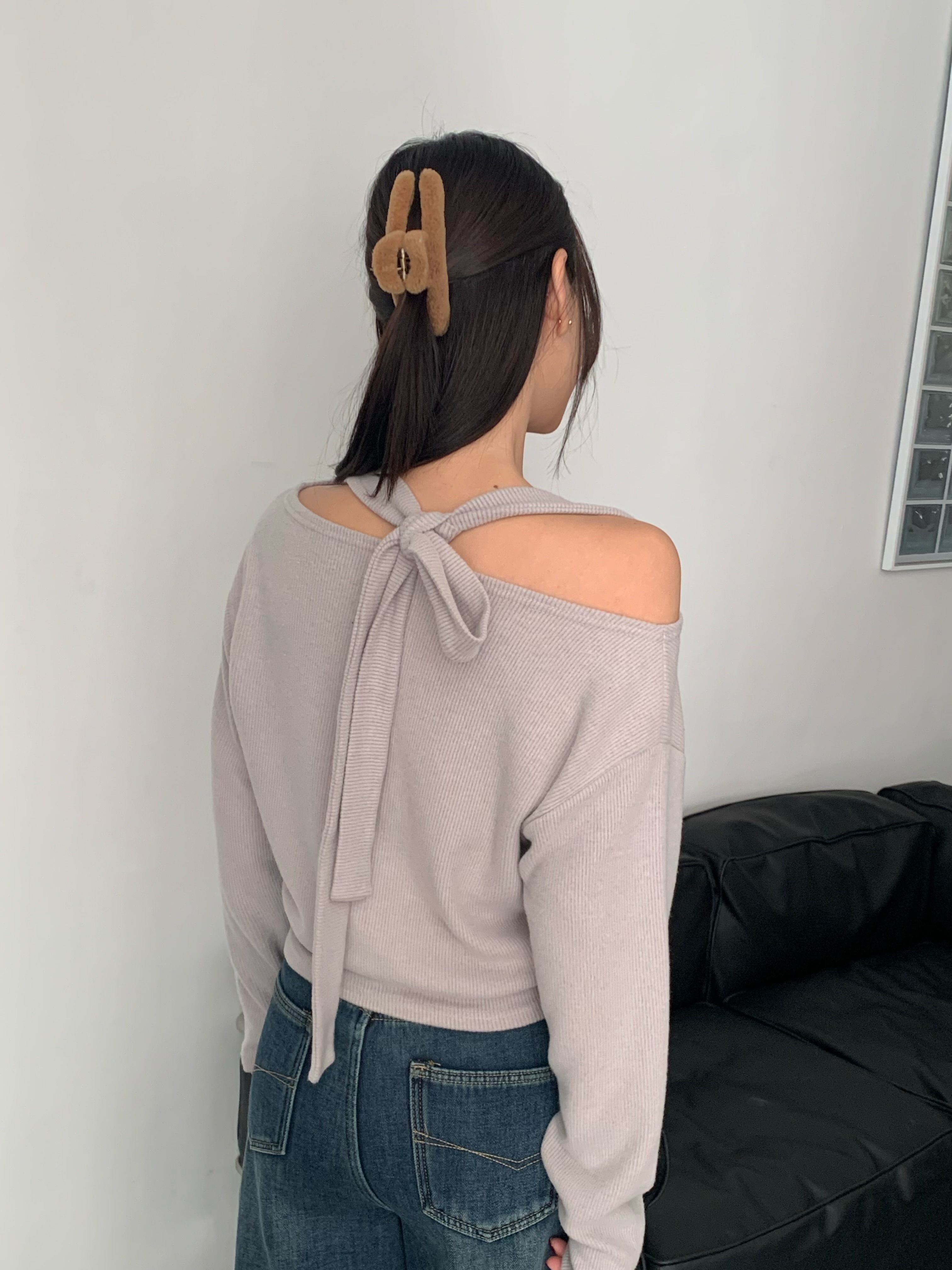 起毛ボートネックホルターネックワンショルダードルマンTシャツ | 詳細画像3