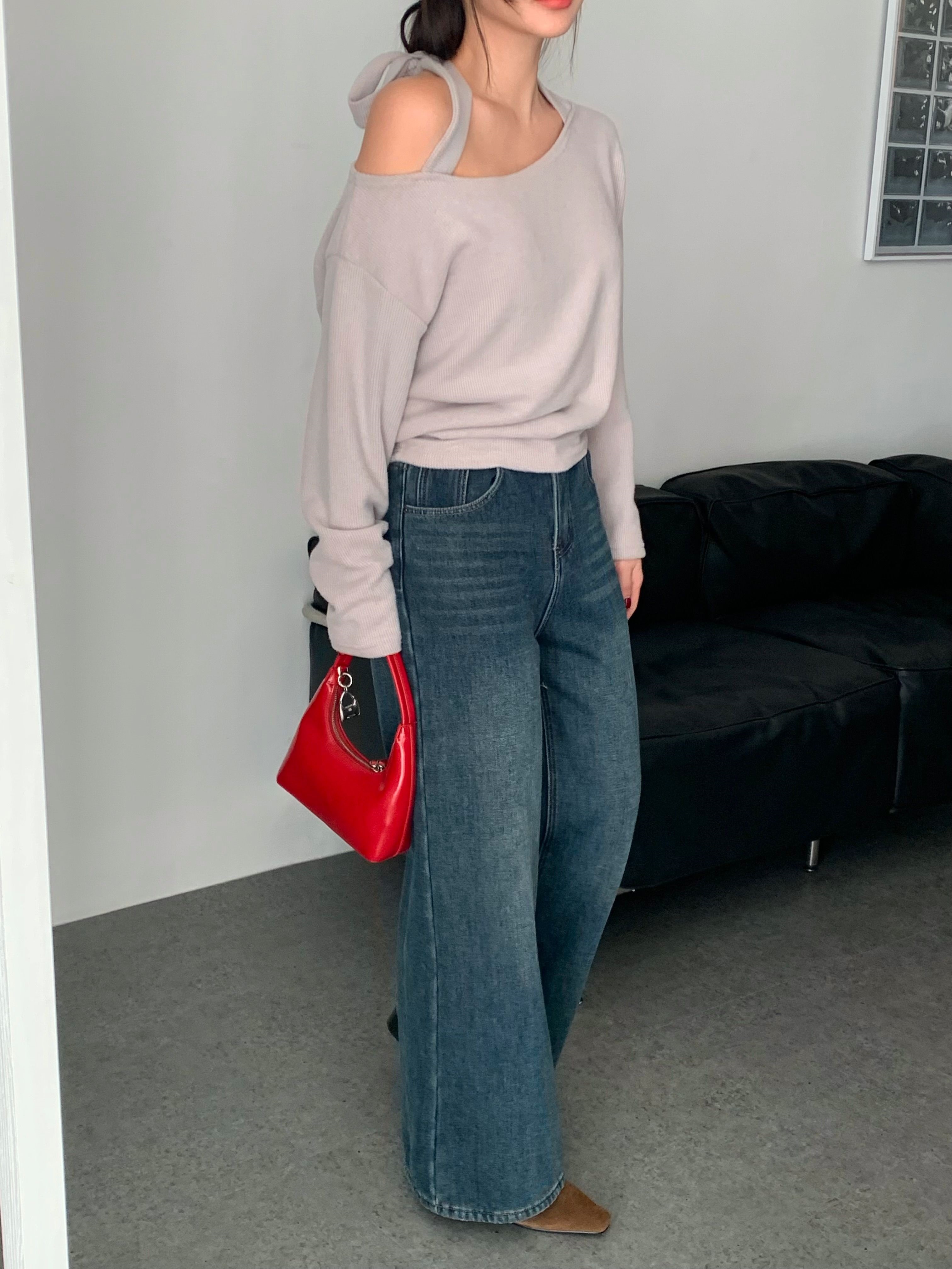 起毛ボートネックホルターネックワンショルダードルマンTシャツ | 詳細画像5