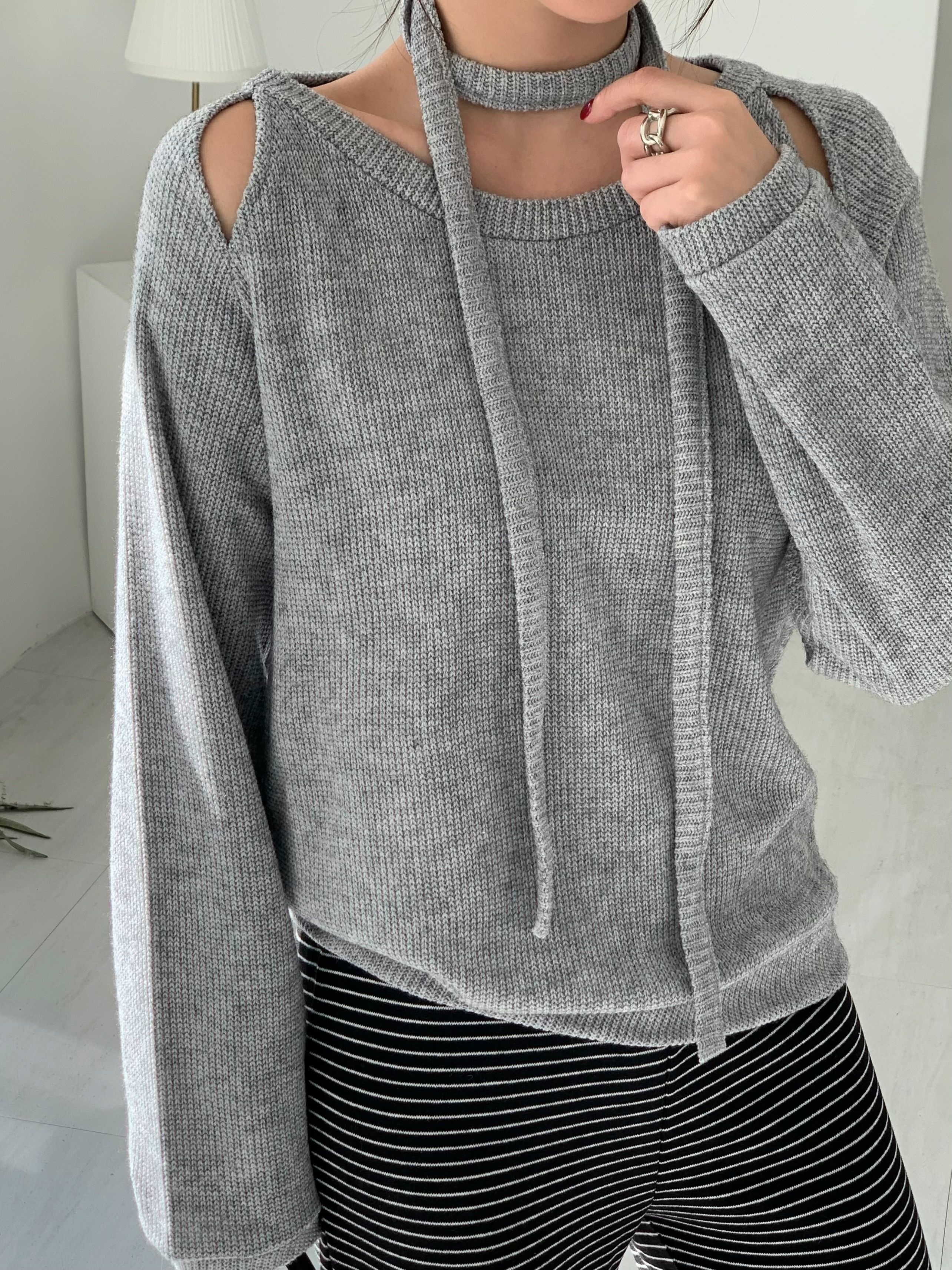 リブウール混スリットルーズ長袖ニットストラップ付 | 詳細画像3