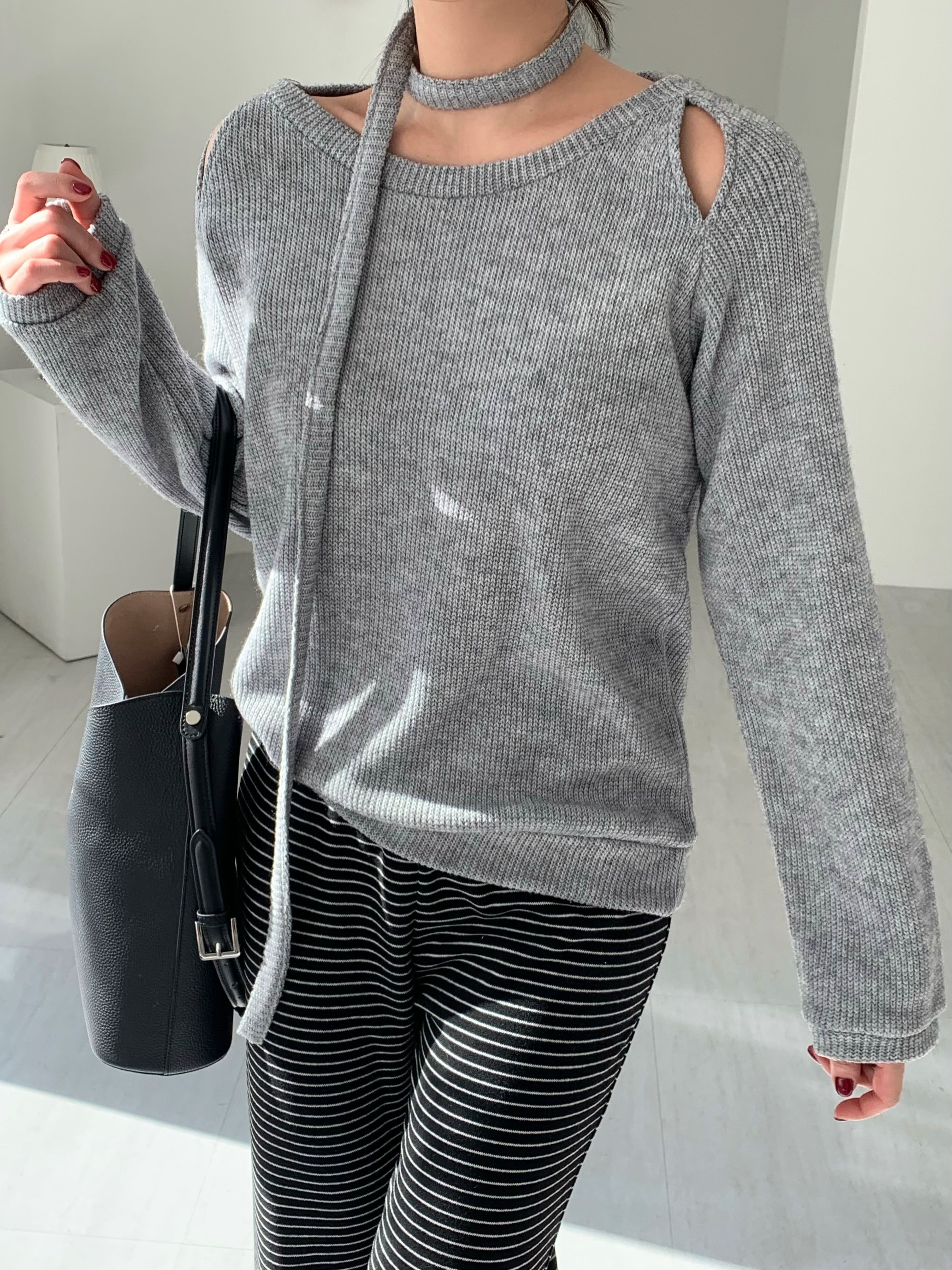 リブウール混スリットルーズ長袖ニットストラップ付 | 詳細画像4