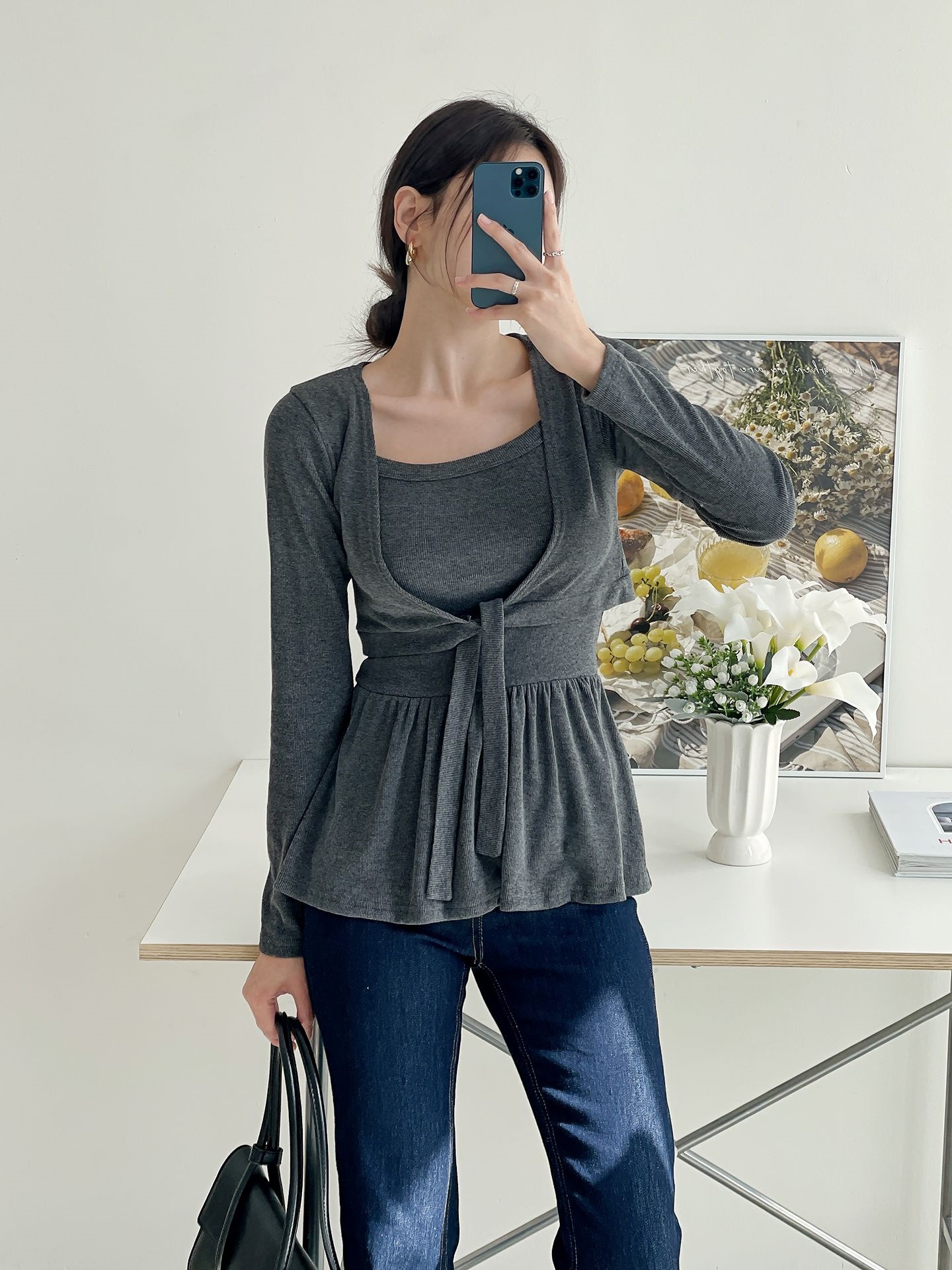 ストラップシャーリング長袖フレアアンサンブル | 詳細画像2