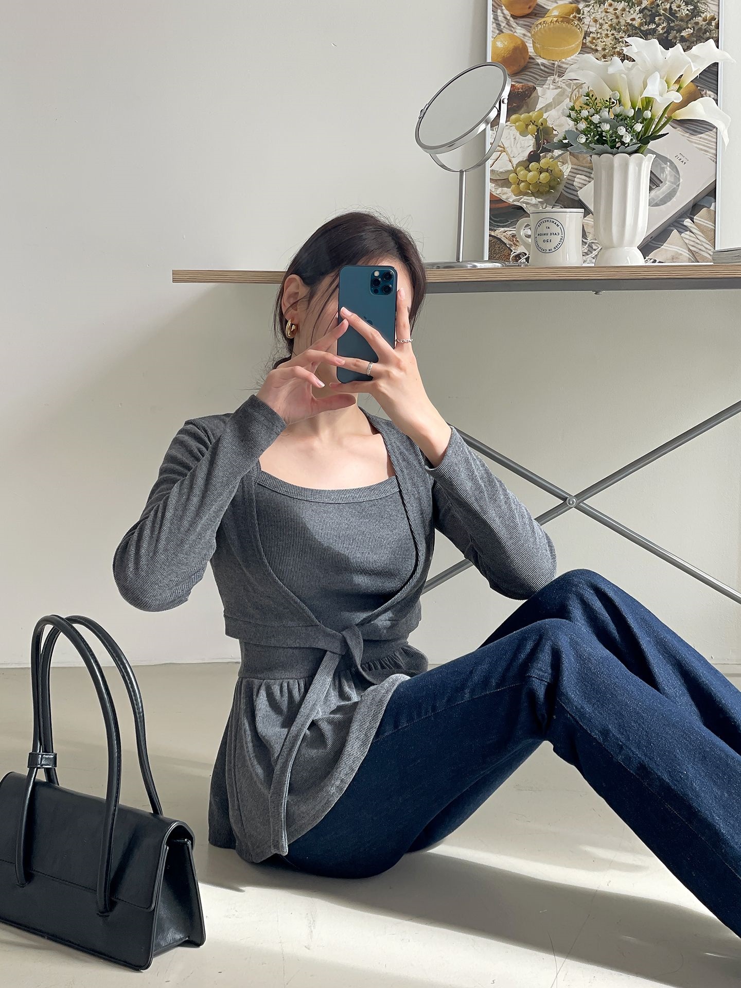 ストラップシャーリング長袖フレアアンサンブル | 詳細画像4