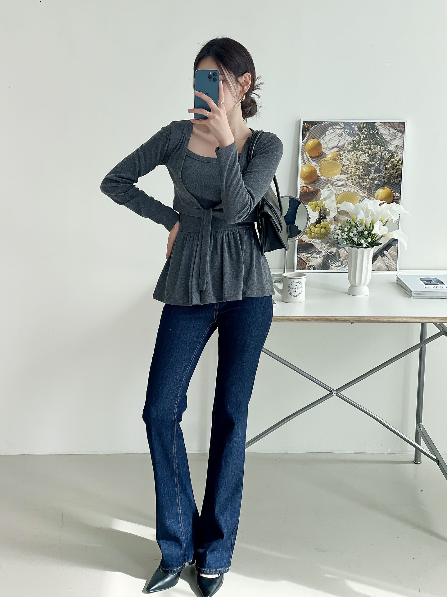 ストラップシャーリング長袖フレアアンサンブル | 詳細画像5