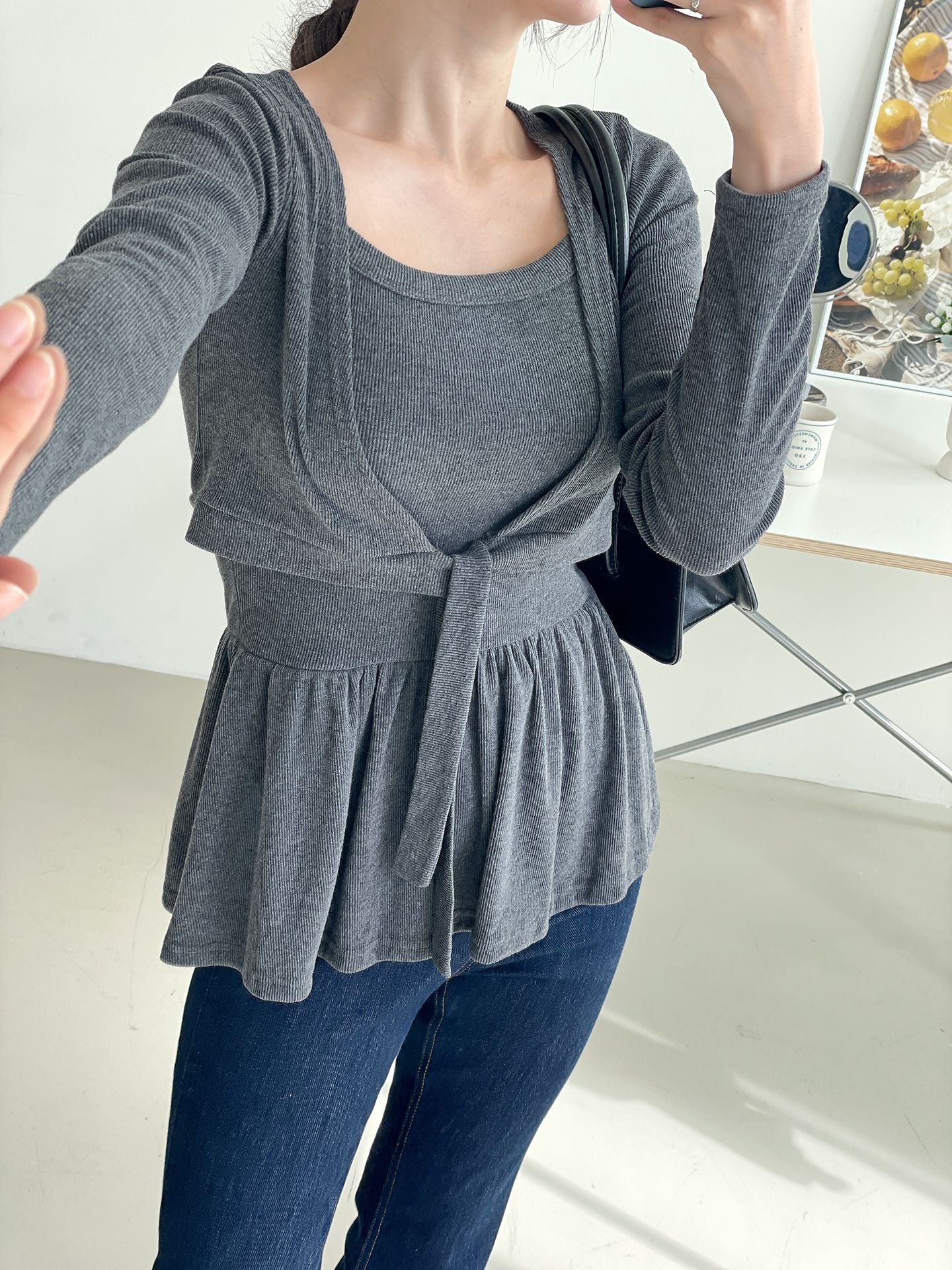 ストラップシャーリング長袖フレアアンサンブル | 詳細画像6