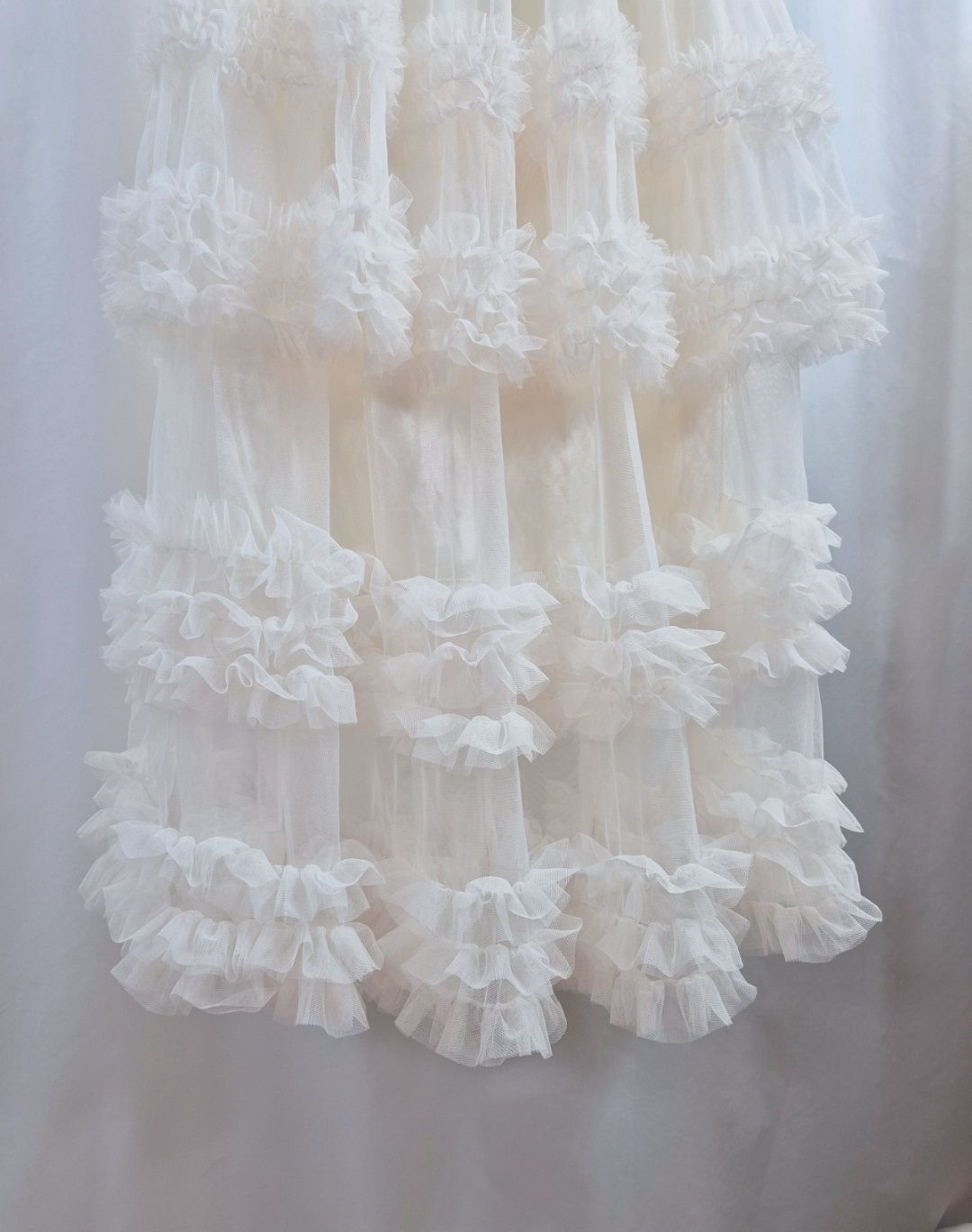 レースシースルーフリルティアードウエストゴムロングフレアAラインスカート | 詳細画像9