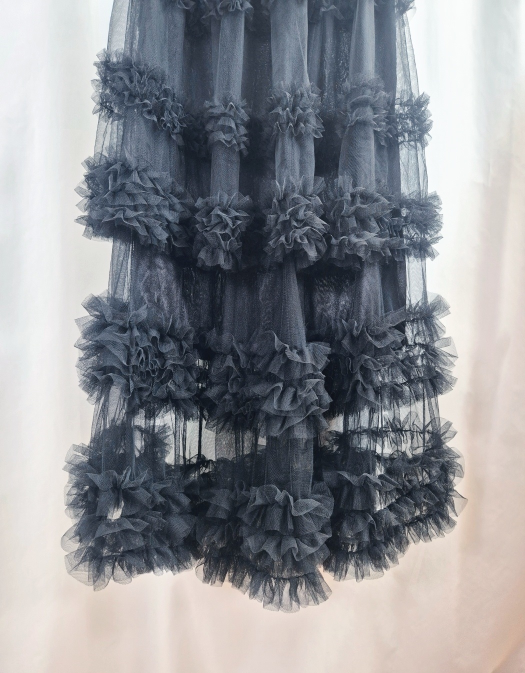 レースシースルーフリルティアードウエストゴムロングフレアAラインスカート | 詳細画像11