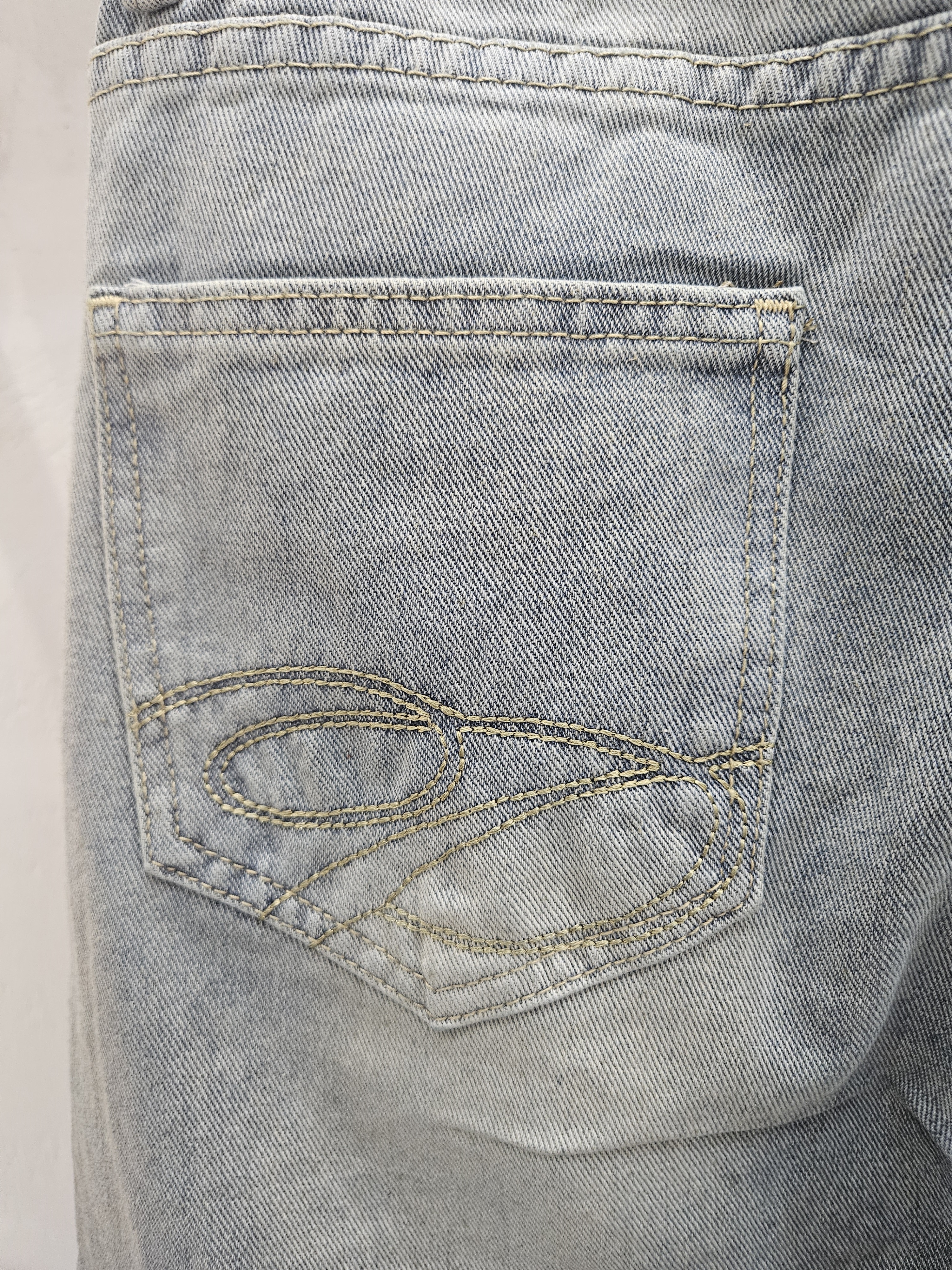 デニムコットンジップアップバックルウォッシングピンタックポケットロングワイドループバックポケット刺繍ライトブルーデニムパンツ | 詳細画像8