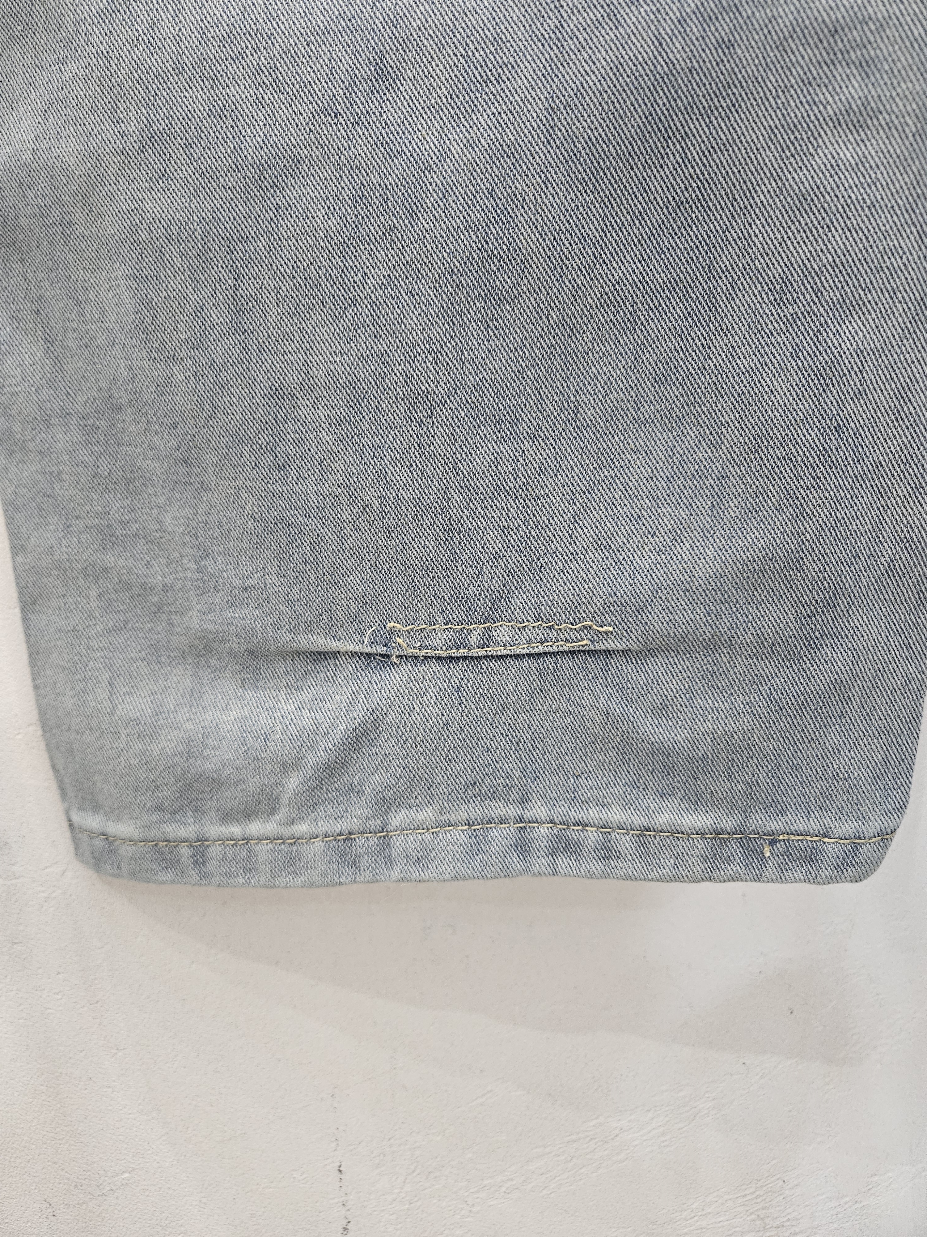 デニムコットンジップアップバックルウォッシングピンタックポケットロングワイドループバックポケット刺繍ライトブルーデニムパンツ | 詳細画像9