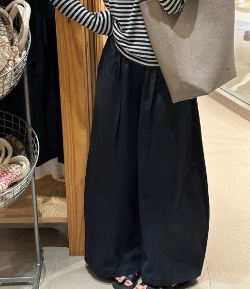 ポケットラインウエストゴムロングワイド無地パンツストラップ付 | 詳細画像3