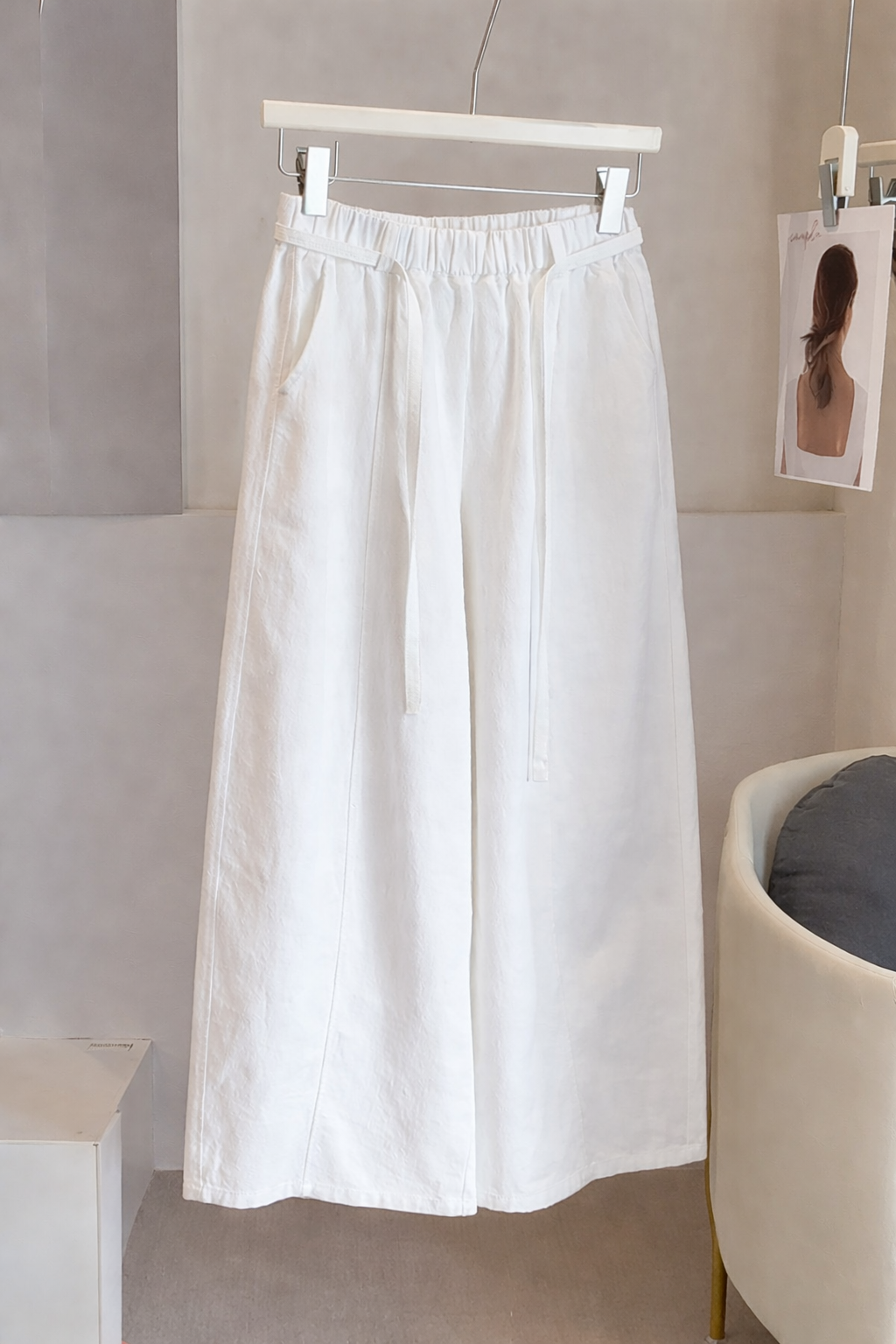 ポケットラインウエストゴムロングワイド無地パンツストラップ付 | 詳細画像5