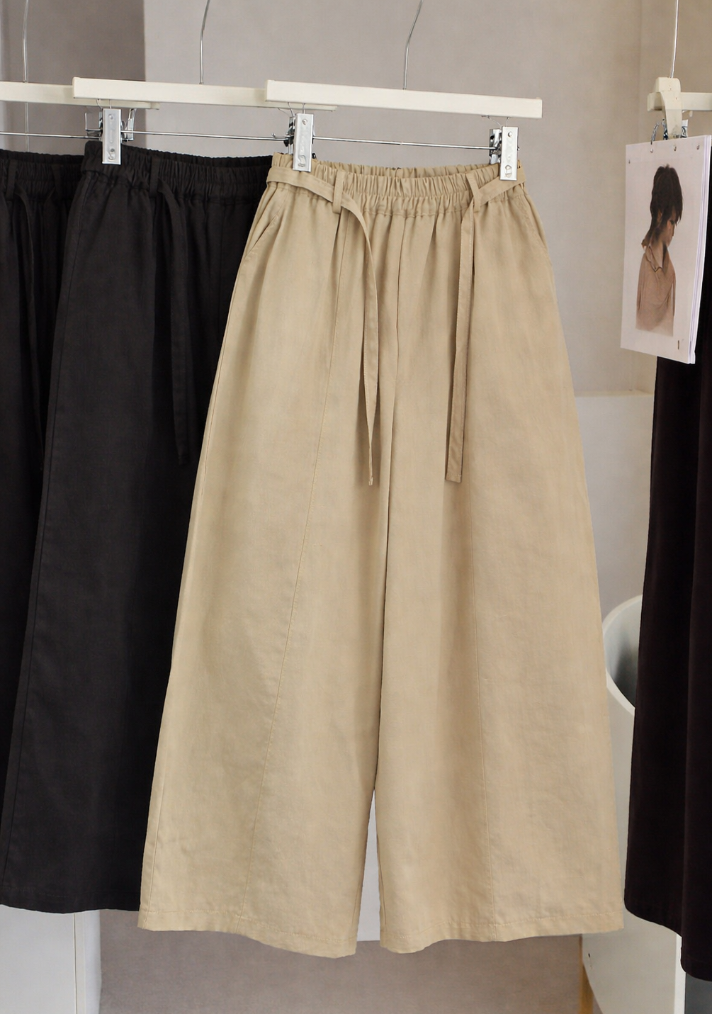 ポケットラインウエストゴムロングワイド無地パンツストラップ付 | 詳細画像6