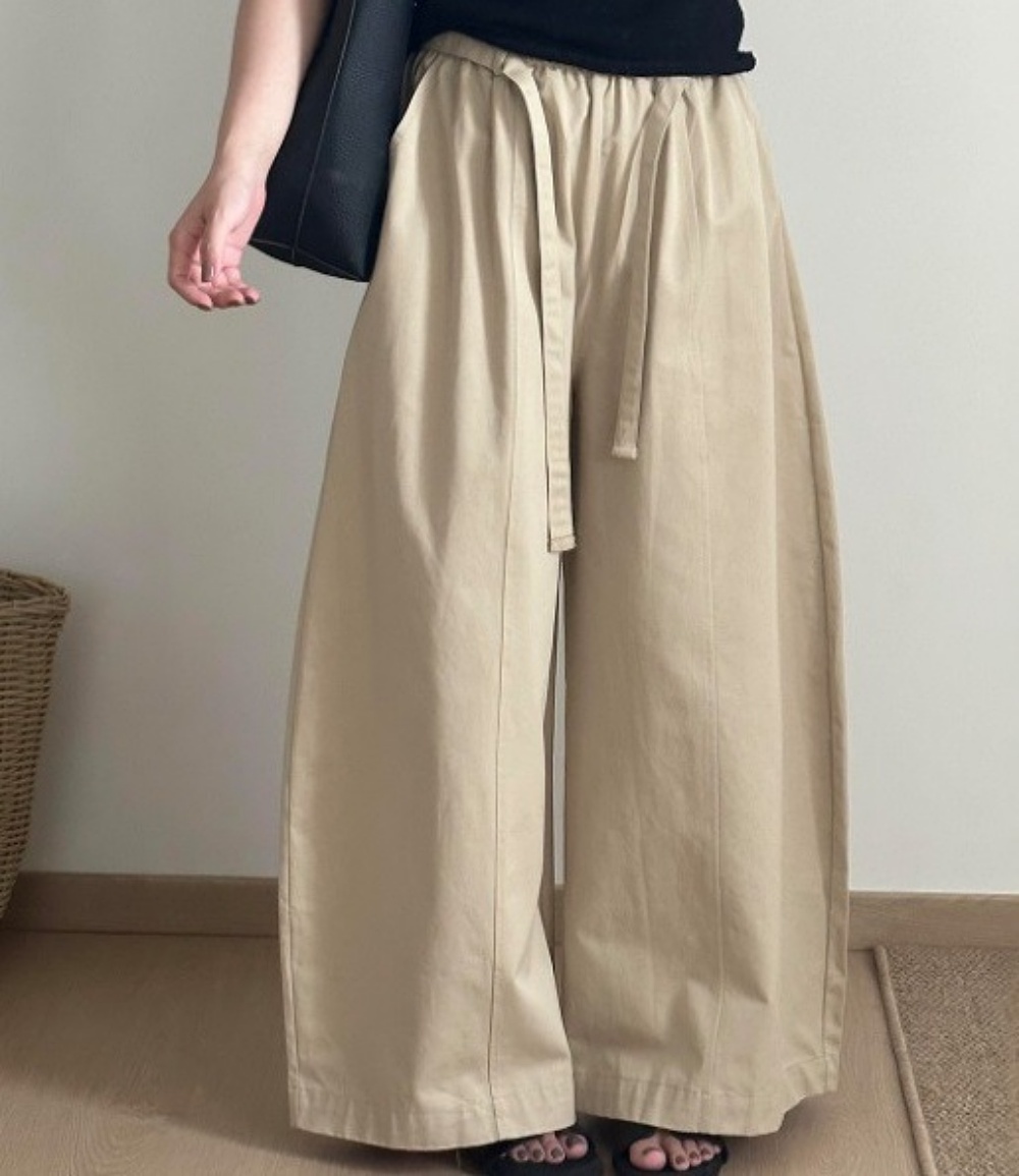 ポケットラインウエストゴムロングワイド無地パンツストラップ付 | 詳細画像2