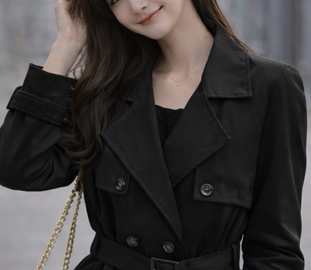 ボタンVネックポケットオープンカラーオーバーサイズ長袖ボタンスリーブループハーフ無地トレンチコートベルト付 | 詳細画像7