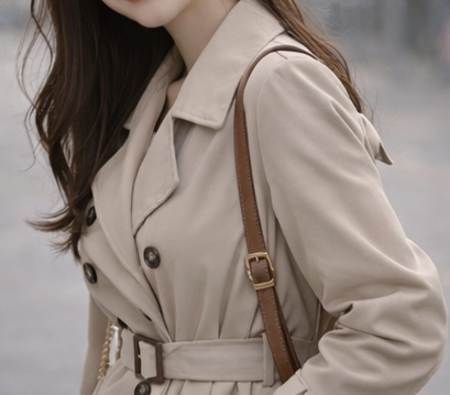 ボタンVネックポケットオープンカラーオーバーサイズ長袖ボタンスリーブループハーフ無地トレンチコートベルト付 | 詳細画像2