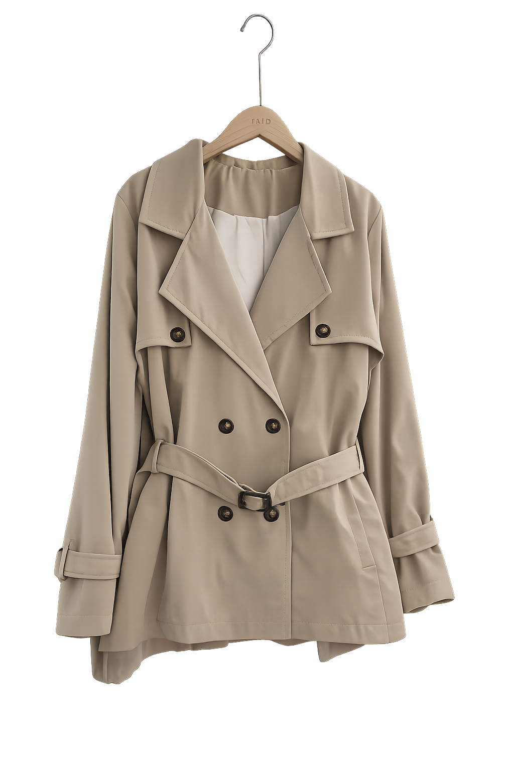 ボタンVネックポケットオープンカラーオーバーサイズ長袖ボタンスリーブループハーフ無地トレンチコートベルト付 | 詳細画像10