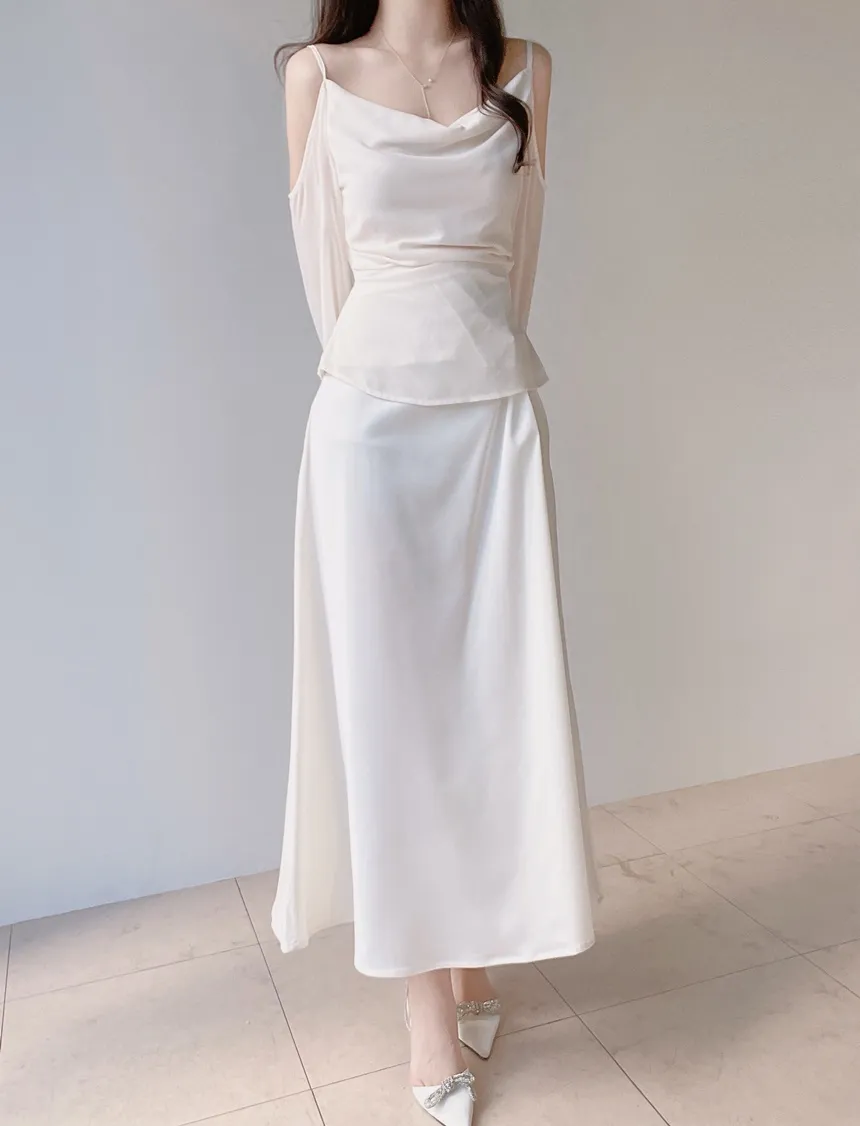 長袖オープンショルダードレープベルスリーブバックリボンブラウスストラップ付 | mirangmirang | 詳細画像15