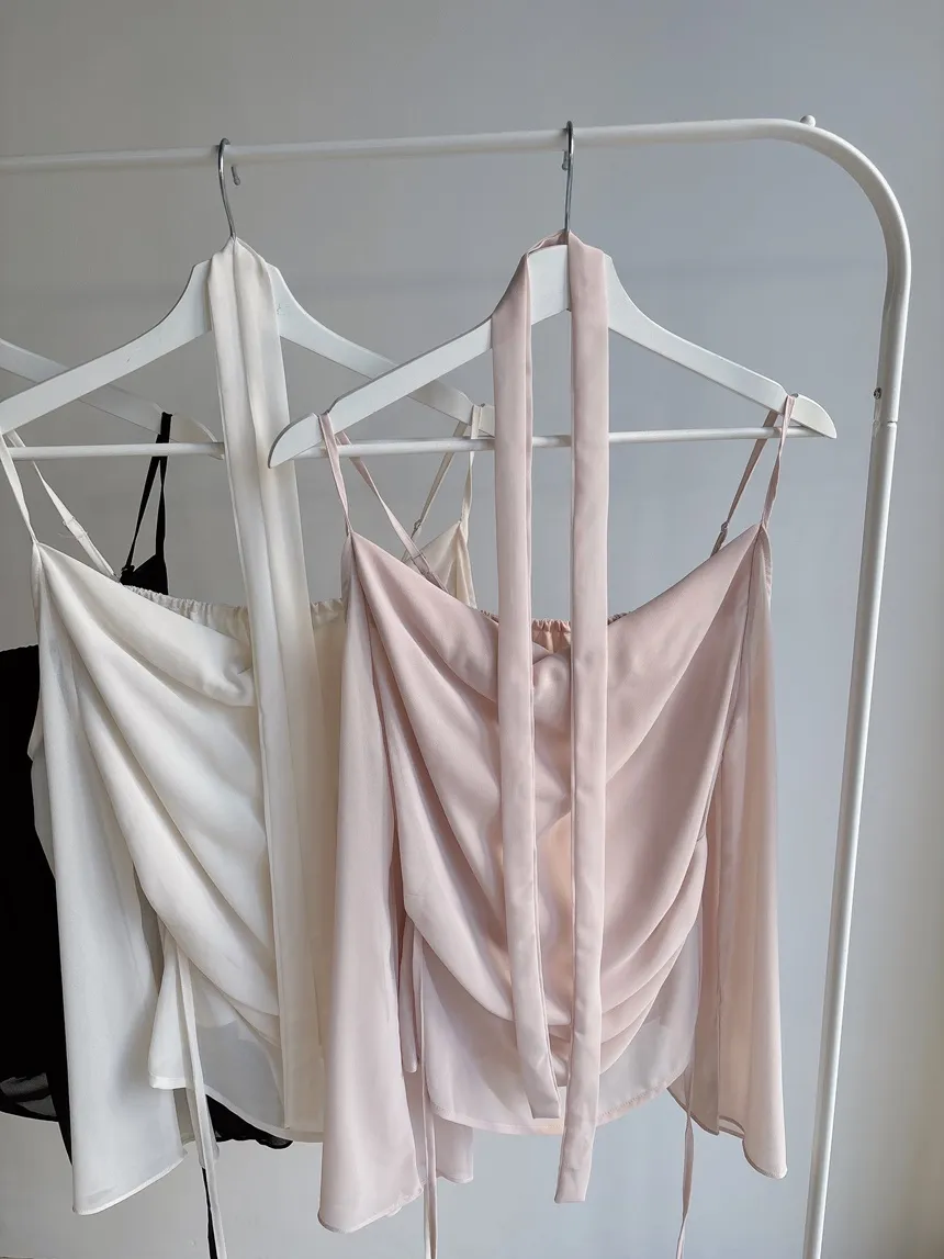 長袖オープンショルダードレープベルスリーブバックリボンブラウスストラップ付 | mirangmirang | 詳細画像21