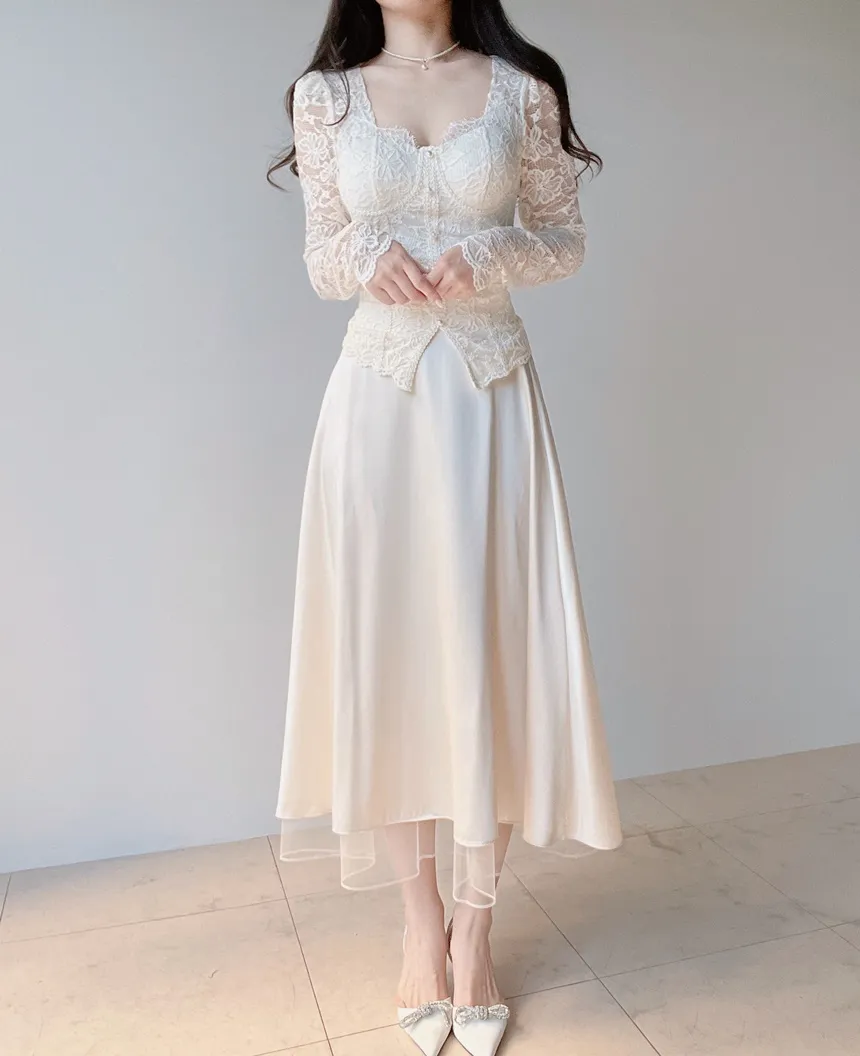 レースフェイクボタン長袖スリム花柄ブラウスカップ付 | mirangmirang | 詳細画像5