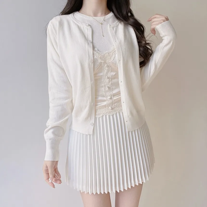 レースシルキーフェイクボタンシャーリングビスチェキャミブラウス | mirangmirang | 詳細画像7