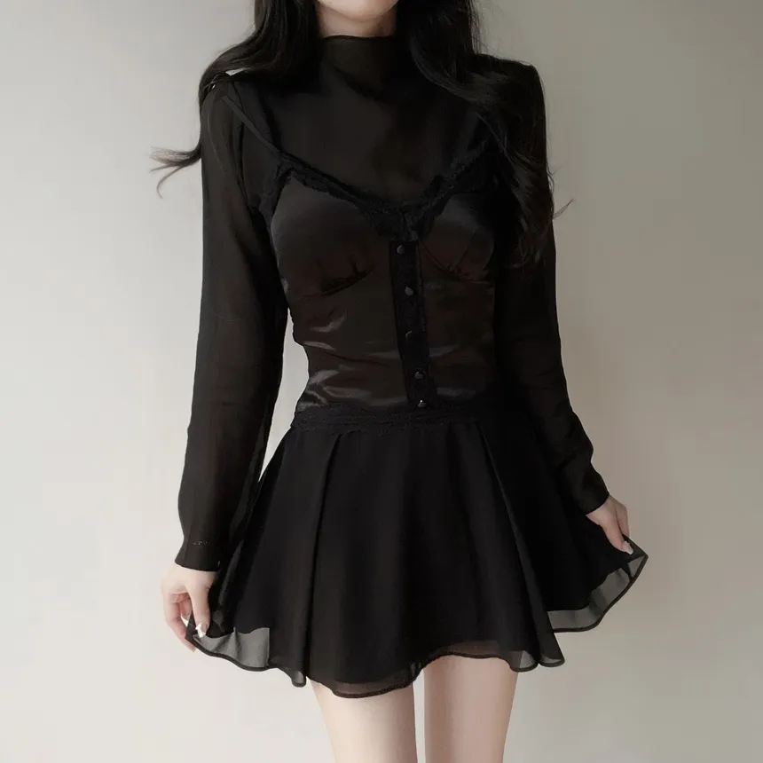 レースシルキーフェイクボタンシャーリングビスチェキャミブラウス | mirangmirang | 詳細画像16