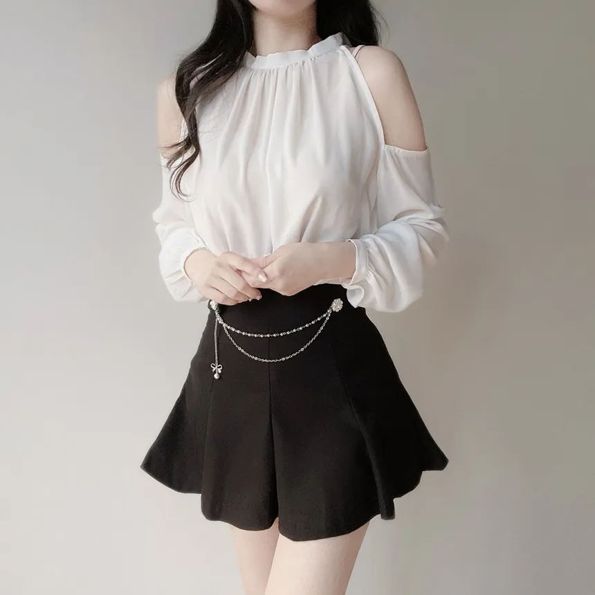 ホルターネックシャーリング長袖オープンショルダーブラウス | mirangmirang | 詳細画像6