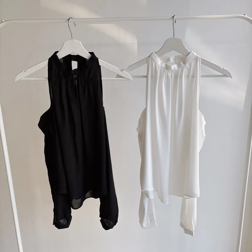 ホルターネックシャーリング長袖オープンショルダーブラウス | mirangmirang | 詳細画像9