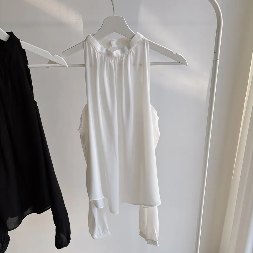 ホルターネックシャーリング長袖オープンショルダーブラウス | mirangmirang | 詳細画像10