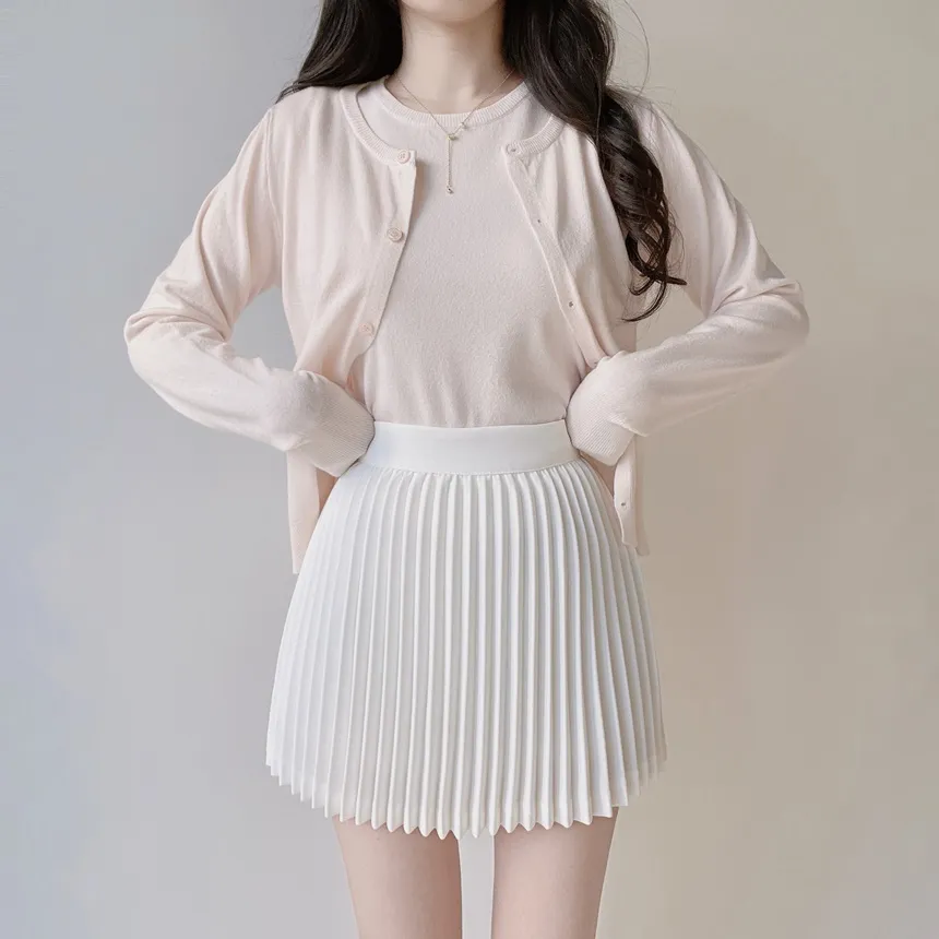 ラウンドネックベーシック半袖無地アンサンブルカーディガンニット | mirangmirang | 詳細画像11