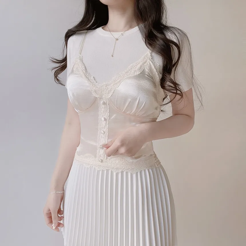 ラウンドネックベーシック半袖無地アンサンブルカーディガンニット | mirangmirang | 詳細画像21