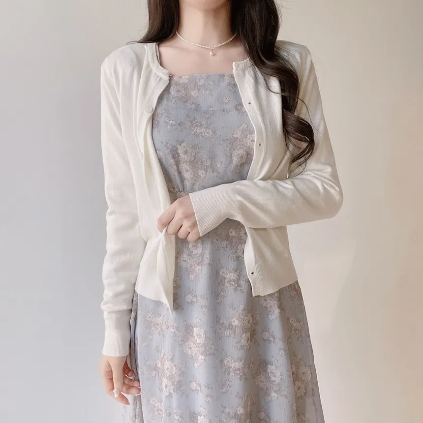 ラウンドネックベーシック半袖無地アンサンブルカーディガンニット | mirangmirang | 詳細画像30