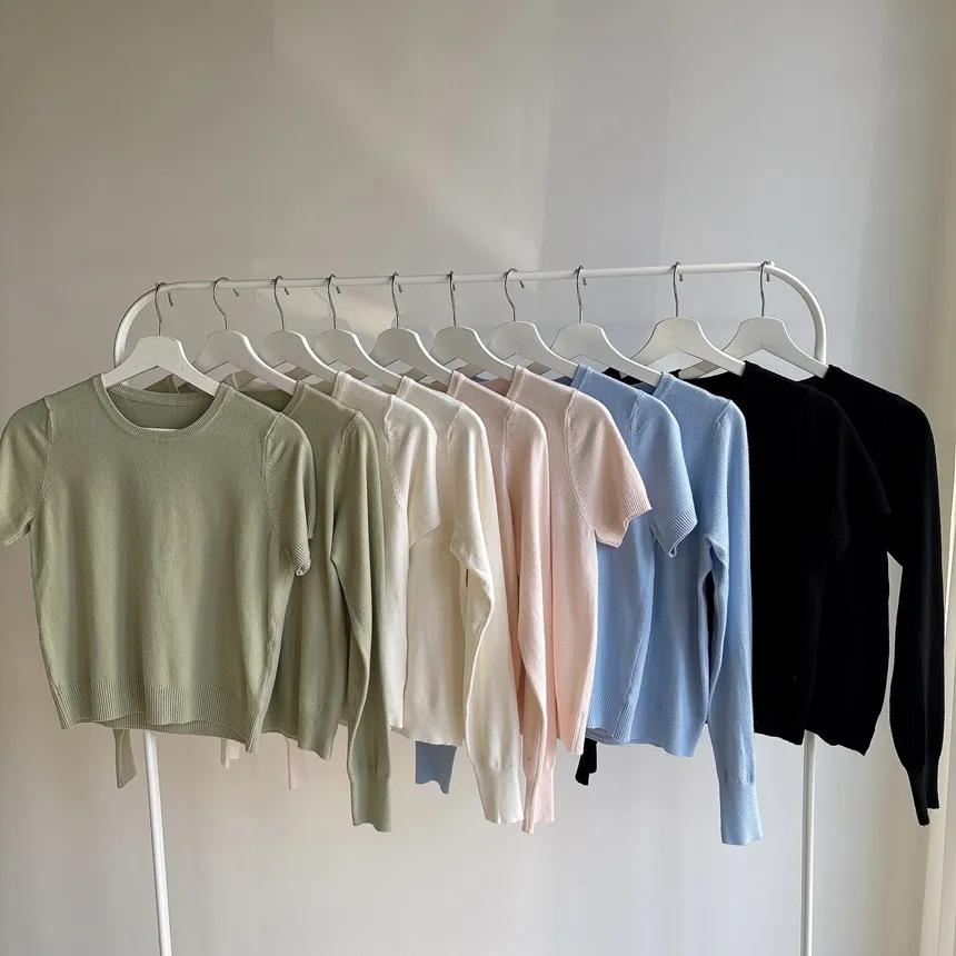 ラウンドネックベーシック半袖無地アンサンブルカーディガンニット | mirangmirang | 詳細画像32