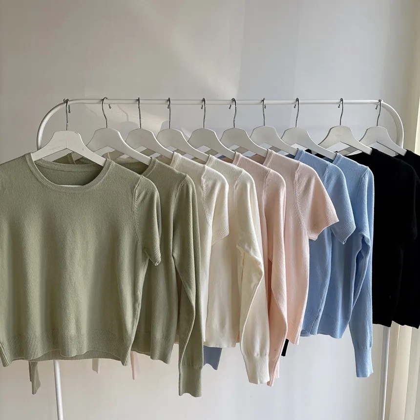 ラウンドネックベーシック半袖無地アンサンブルカーディガンニット | mirangmirang | 詳細画像33