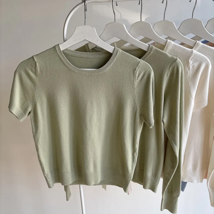 ラウンドネックベーシック半袖無地アンサンブルカーディガンニット | mirangmirang | 詳細画像34