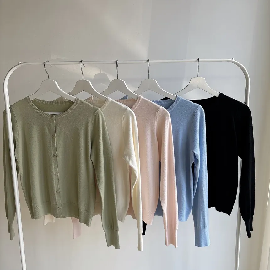 ラウンドネックベーシック半袖無地アンサンブルカーディガンニット | mirangmirang | 詳細画像36