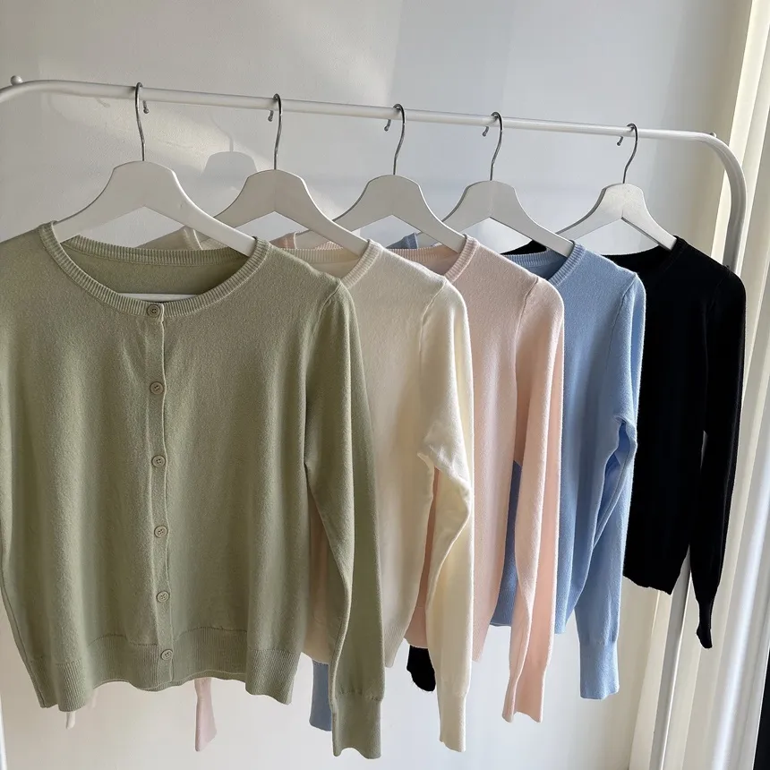 ラウンドネックベーシック半袖無地アンサンブルカーディガンニット | mirangmirang | 詳細画像37