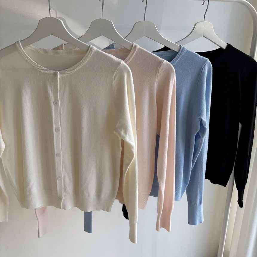 ラウンドネックベーシック半袖無地アンサンブルカーディガンニット | mirangmirang | 詳細画像38