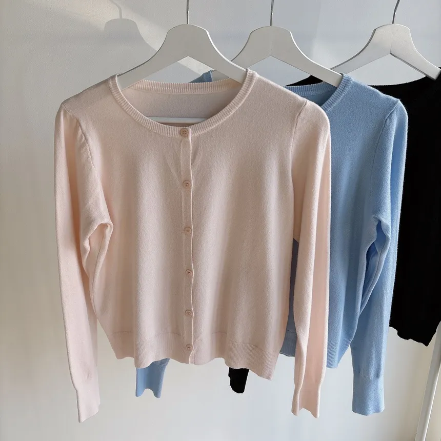 ラウンドネックベーシック半袖無地アンサンブルカーディガンニット | mirangmirang | 詳細画像39