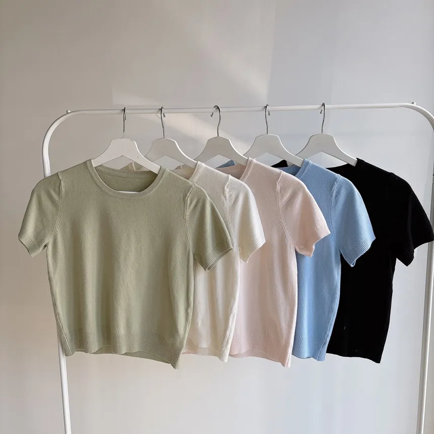 ラウンドネックベーシック半袖無地アンサンブルカーディガンニット | mirangmirang | 詳細画像40